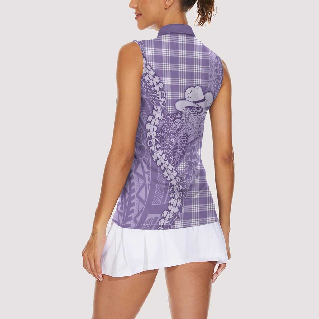 Purple Hawaii Palaka Cowboy Turtle Women Sleeveless Polo Shirt Hawaiian Paniolo Puakenikeni Maile Lei DT05 - Polynesian Pride