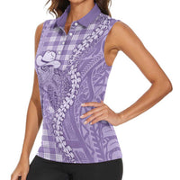 Purple Hawaii Palaka Cowboy Turtle Women Sleeveless Polo Shirt Hawaiian Paniolo Puakenikeni Maile Lei DT05 - Polynesian Pride