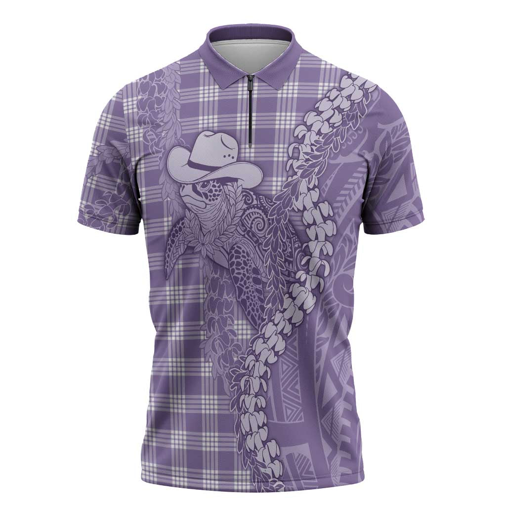 Purple Hawaii Palaka Cowboy Turtle Zipper Polo Shirt Hawaiian Paniolo Puakenikeni Maile Lei DT05 Purple - Polynesian Pride