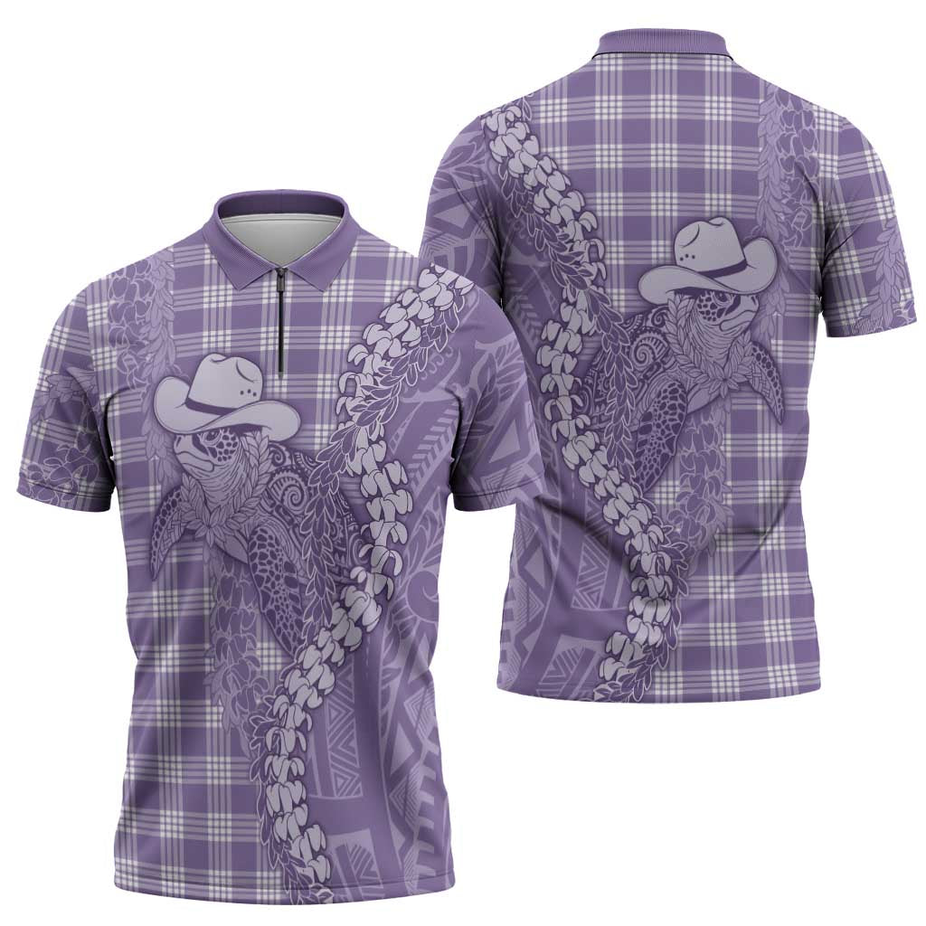 Purple Hawaii Palaka Cowboy Turtle Zipper Polo Shirt Hawaiian Paniolo Puakenikeni Maile Lei DT05 - Polynesian Pride