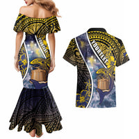 Personalised Tokelau Couples Matching Mermaid Dress and Hawaiian Shirt National Badge Waves Style DT05 - Polynesian Pride