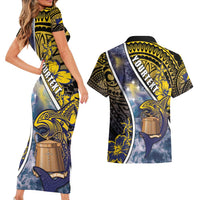 Personalised Tokelau Couples Matching Short Sleeve Bodycon Dress and Hawaiian Shirt National Badge Waves Style DT05 - Polynesian Pride