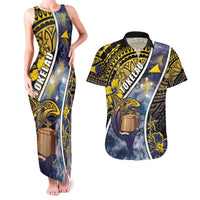 Personalised Tokelau Couples Matching Tank Maxi Dress and Hawaiian Shirt National Badge Waves Style DT05 Yellow - Polynesian Pride