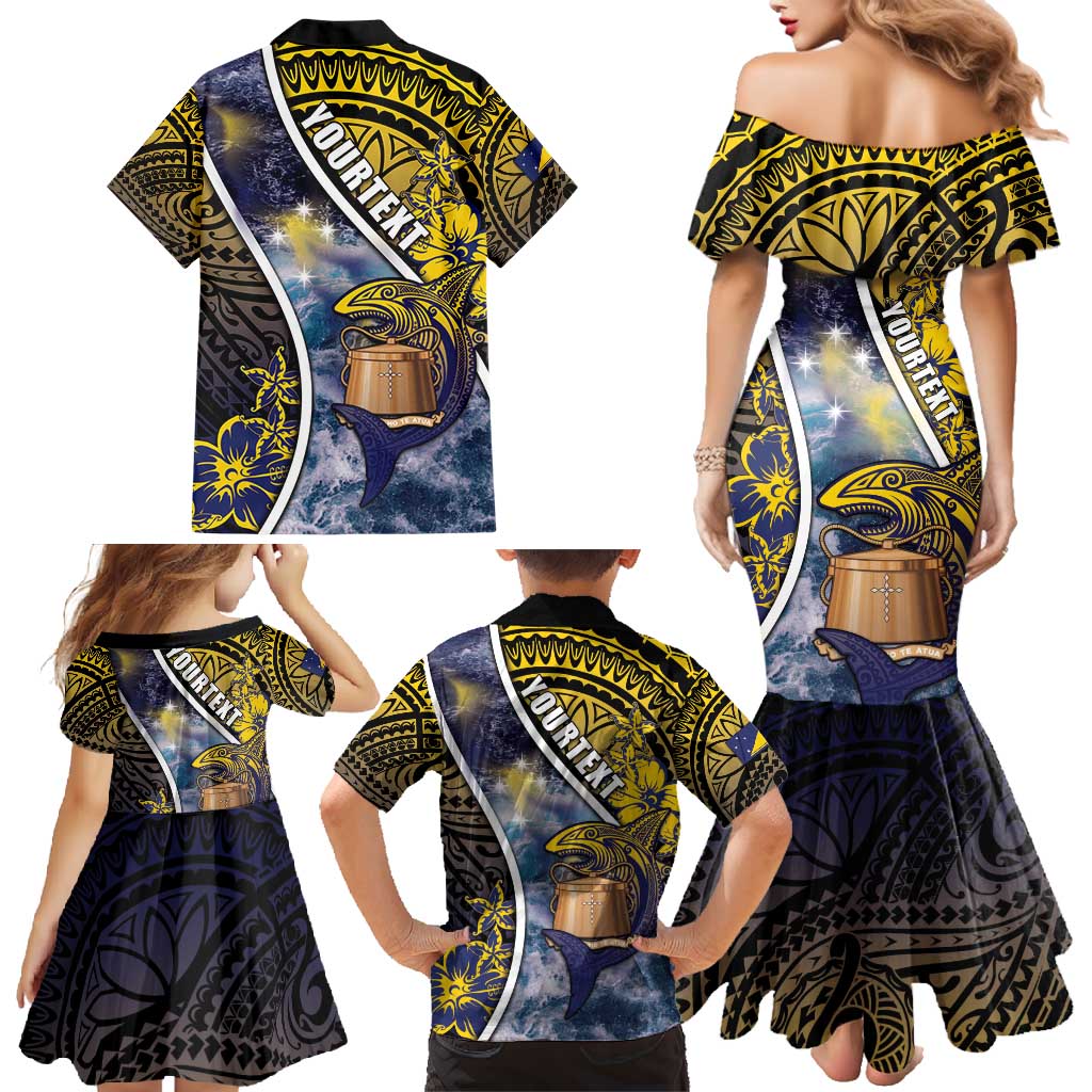 Personalised Tokelau Family Matching Mermaid Dress and Hawaiian Shirt National Badge Waves Style DT05 - Polynesian Pride