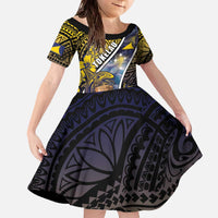 Personalised Tokelau Family Matching Off The Shoulder Long Sleeve Dress and Hawaiian Shirt National Badge Waves Style DT05 Daughter's Dress Yellow - Polynesian Pride