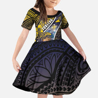 Personalised Tokelau Family Matching Off Shoulder Maxi Dress and Hawaiian Shirt National Badge Waves Style DT05 Daughter's Dress Yellow - Polynesian Pride