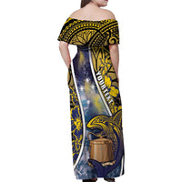 Personalised Tokelau Family Matching Off Shoulder Maxi Dress and Hawaiian Shirt National Badge Waves Style DT05 - Polynesian Pride