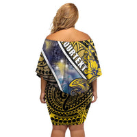 Personalised Tokelau Family Matching Off Shoulder Short Dress and Hawaiian Shirt National Badge Waves Style DT05 - Polynesian Pride