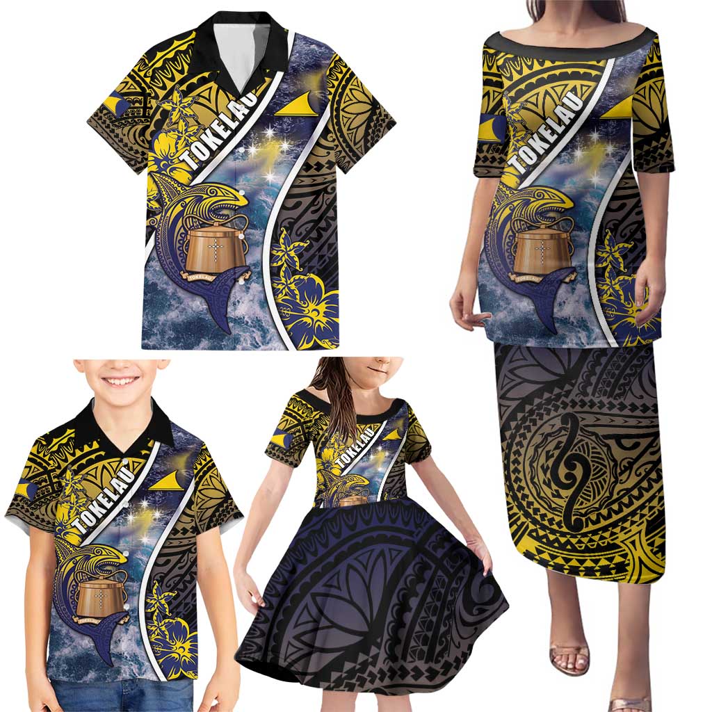 Personalised Tokelau Family Matching Puletasi and Hawaiian Shirt National Badge Waves Style DT05 - Polynesian Pride