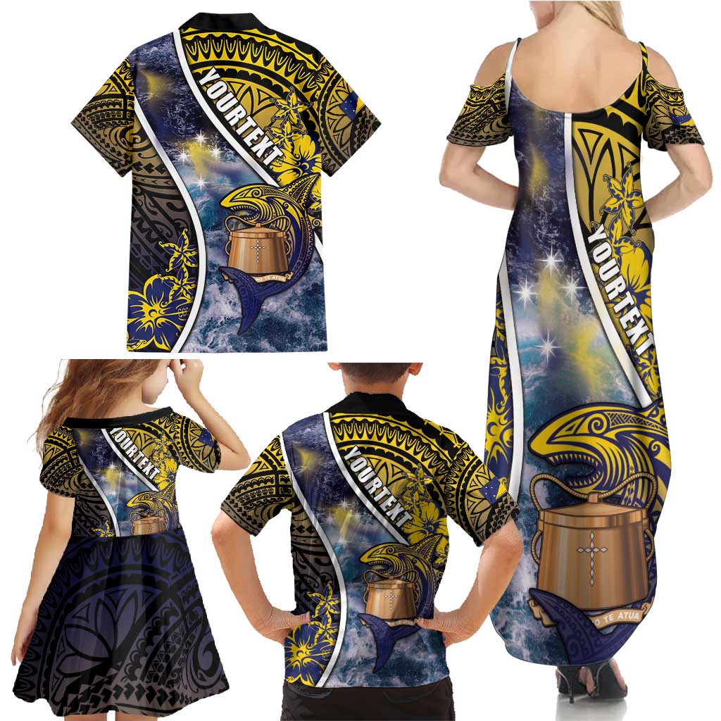 Personalised Tokelau Family Matching Summer Maxi Dress and Hawaiian Shirt National Badge Waves Style DT05 - Polynesian Pride