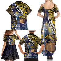 Personalised Tokelau Family Matching Summer Maxi Dress and Hawaiian Shirt National Badge Waves Style DT05 - Polynesian Pride