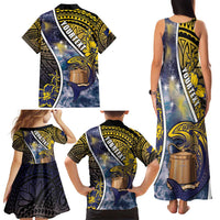 Personalised Tokelau Family Matching Tank Maxi Dress and Hawaiian Shirt National Badge Waves Style DT05 - Polynesian Pride