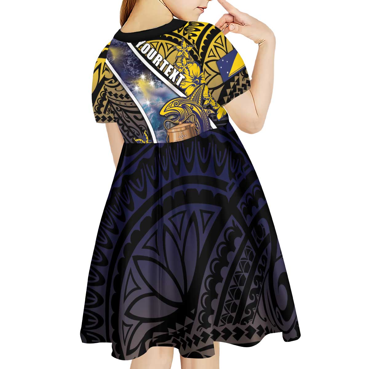 Personalised Tokelau Kid Short Sleeve Dress National Badge Waves Style