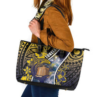 Tokelau Leather Tote Bag National Badge Waves Style