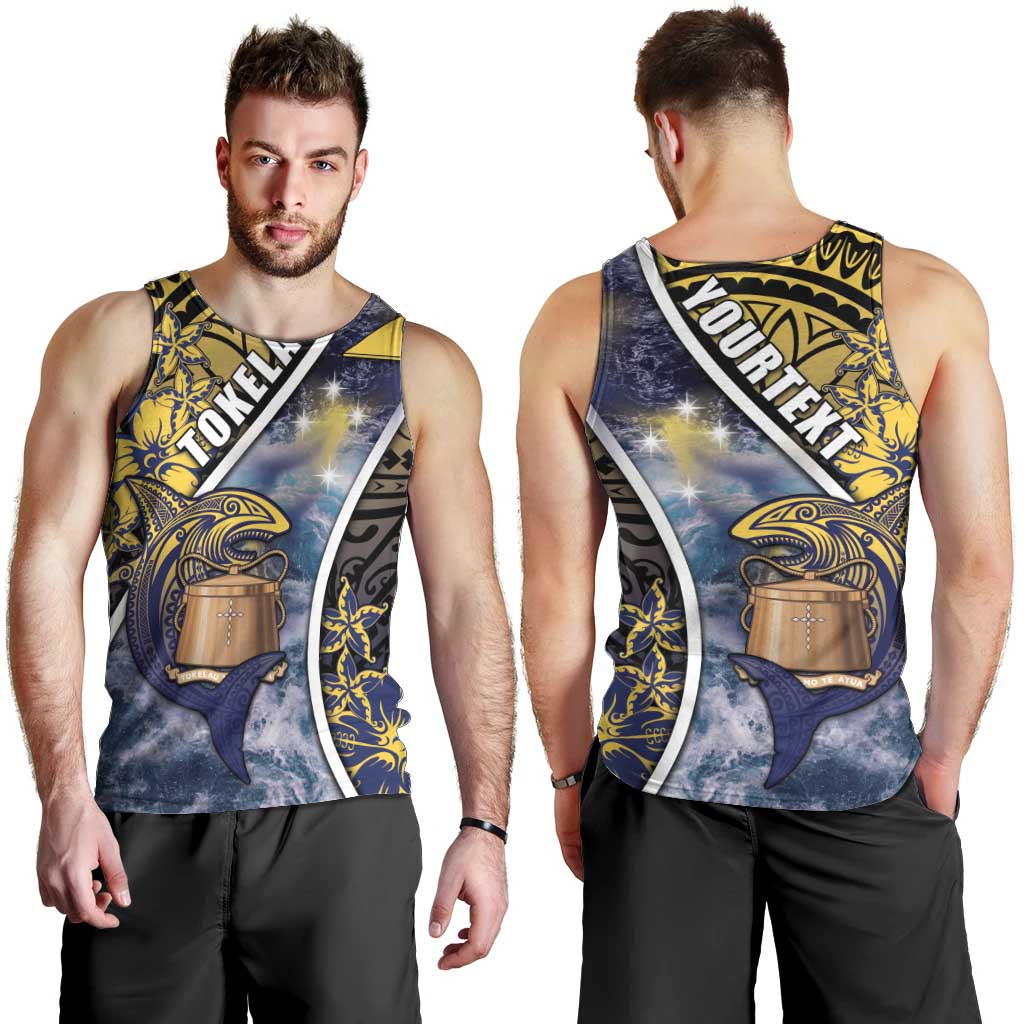 Personalised Tokelau Men Tank Top National Badge Waves Style DT05 - Polynesian Pride