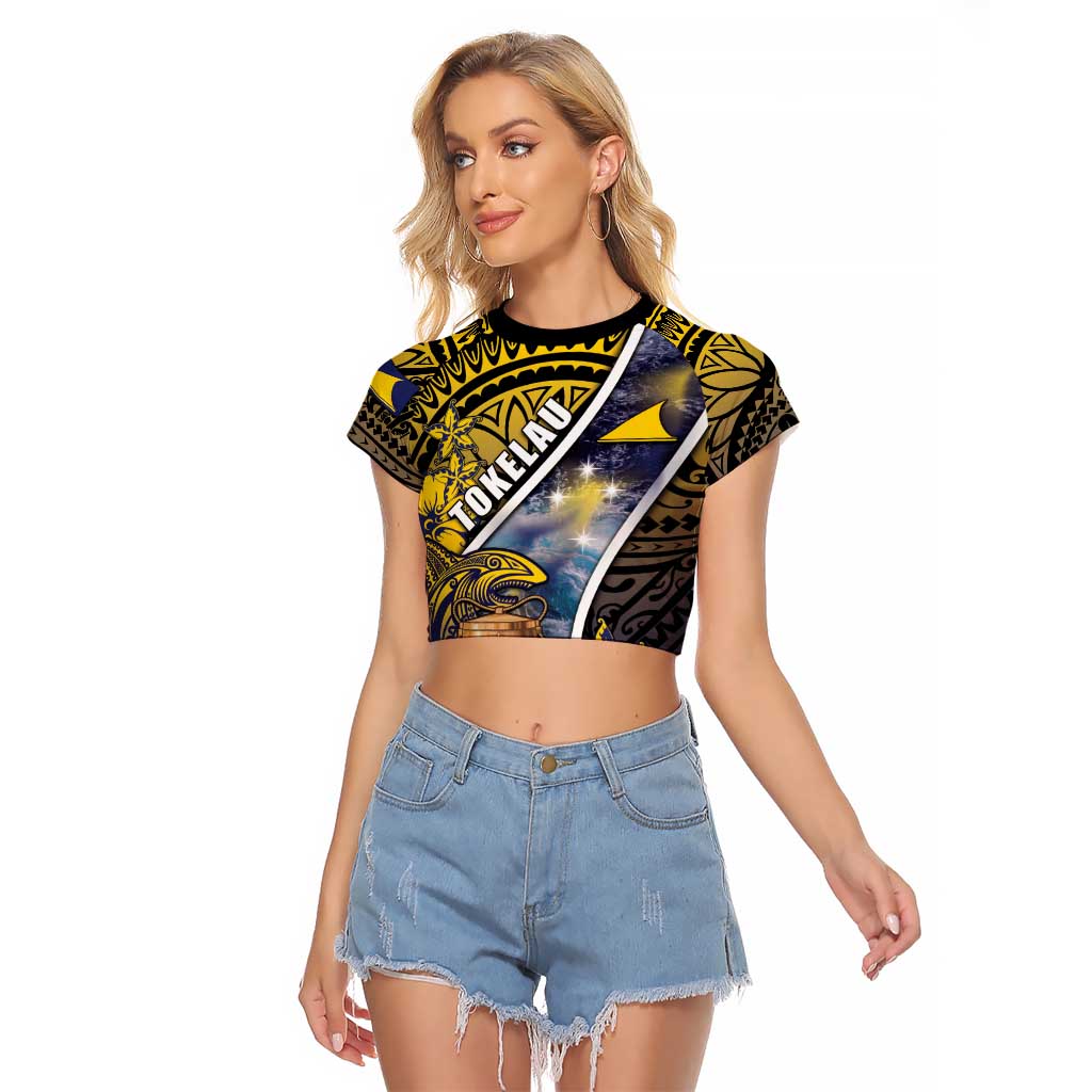 Personalised Tokelau Raglan Cropped T Shirt National Badge Waves Style