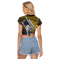 Personalised Tokelau Raglan Cropped T Shirt National Badge Waves Style