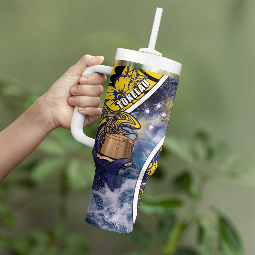 Personalised Tokelau Tumbler With Handle National Badge Waves Style