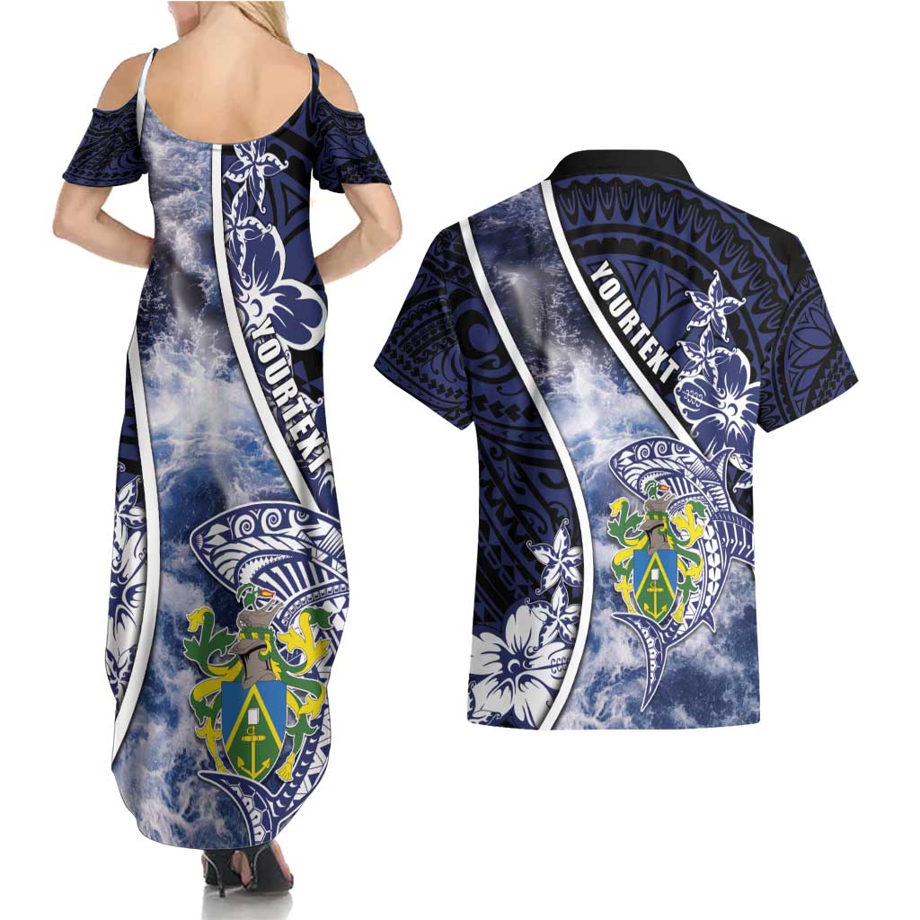 Personalised Pitcairn Islands Couples Matching Summer Maxi Dress and Hawaiian Shirt Coat Of Arms Waves Style DT05 - Polynesian Pride