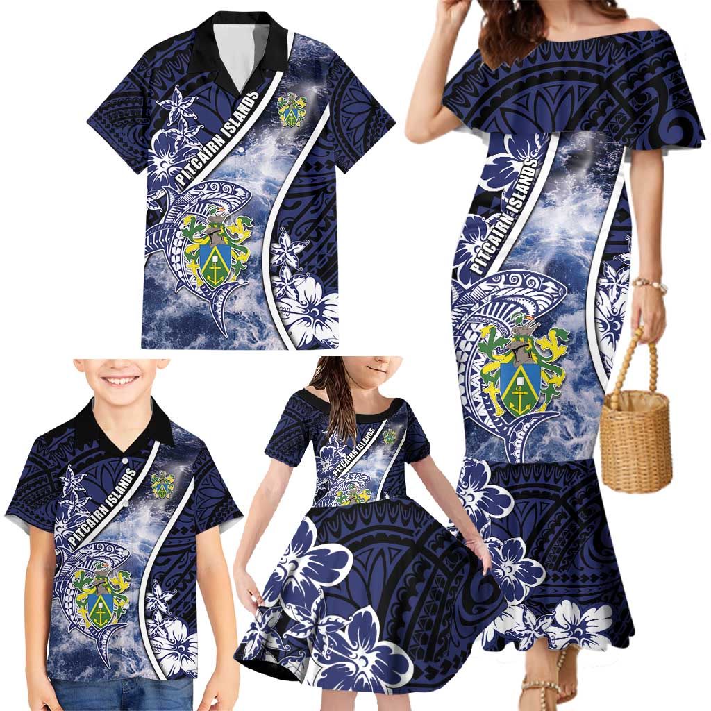 Personalised Pitcairn Islands Family Matching Mermaid Dress and Hawaiian Shirt Coat Of Arms Waves Style DT05 - Polynesian Pride