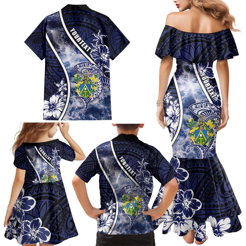 Personalised Pitcairn Islands Family Matching Mermaid Dress and Hawaiian Shirt Coat Of Arms Waves Style DT05 - Polynesian Pride