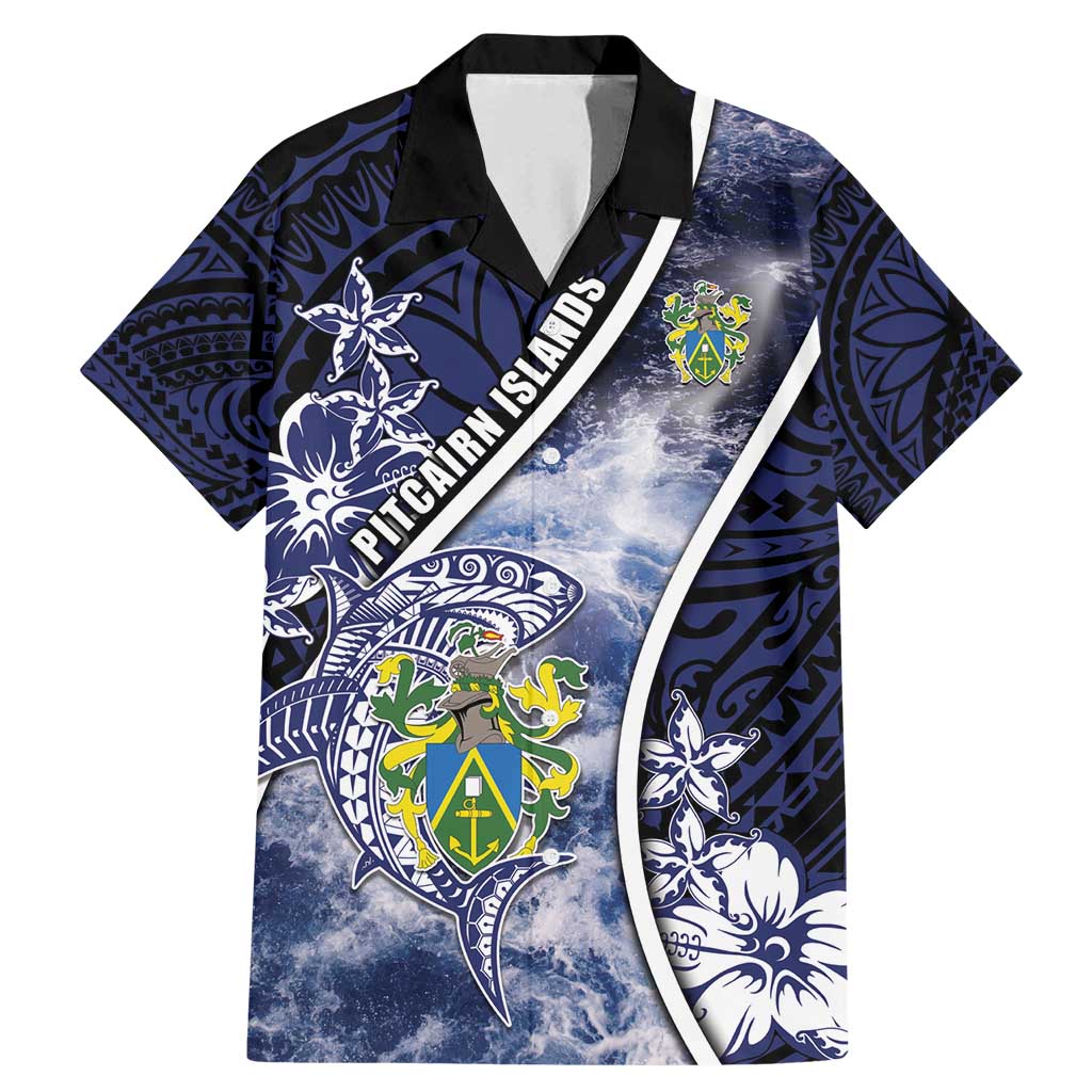 Personalised Pitcairn Islands Family Matching Mermaid Dress and Hawaiian Shirt Coat Of Arms Waves Style DT05 Dad's Shirt - Short Sleeve Navy - Polynesian Pride