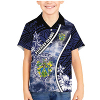 Personalised Pitcairn Islands Family Matching Mermaid Dress and Hawaiian Shirt Coat Of Arms Waves Style DT05 Son's Shirt Navy - Polynesian Pride