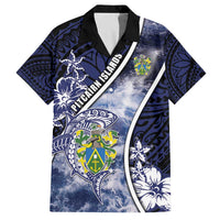 Personalised Pitcairn Islands Family Matching Off The Shoulder Long Sleeve Dress and Hawaiian Shirt Coat Of Arms Waves Style DT05 Dad's Shirt - Short Sleeve Navy - Polynesian Pride