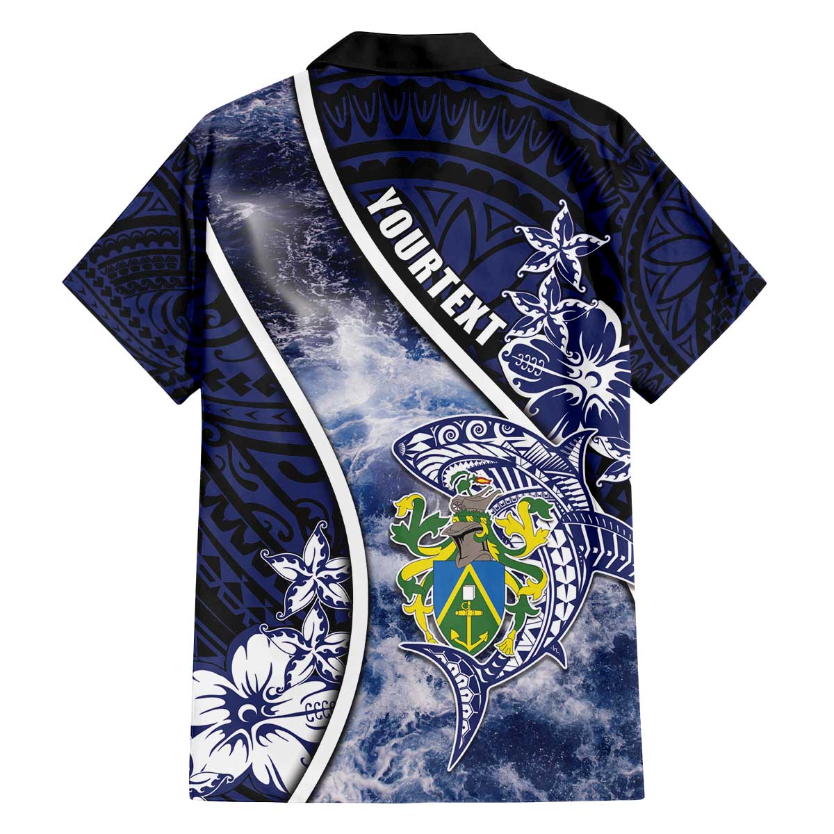 Personalised Pitcairn Islands Family Matching Off The Shoulder Long Sleeve Dress and Hawaiian Shirt Coat Of Arms Waves Style DT05 - Polynesian Pride