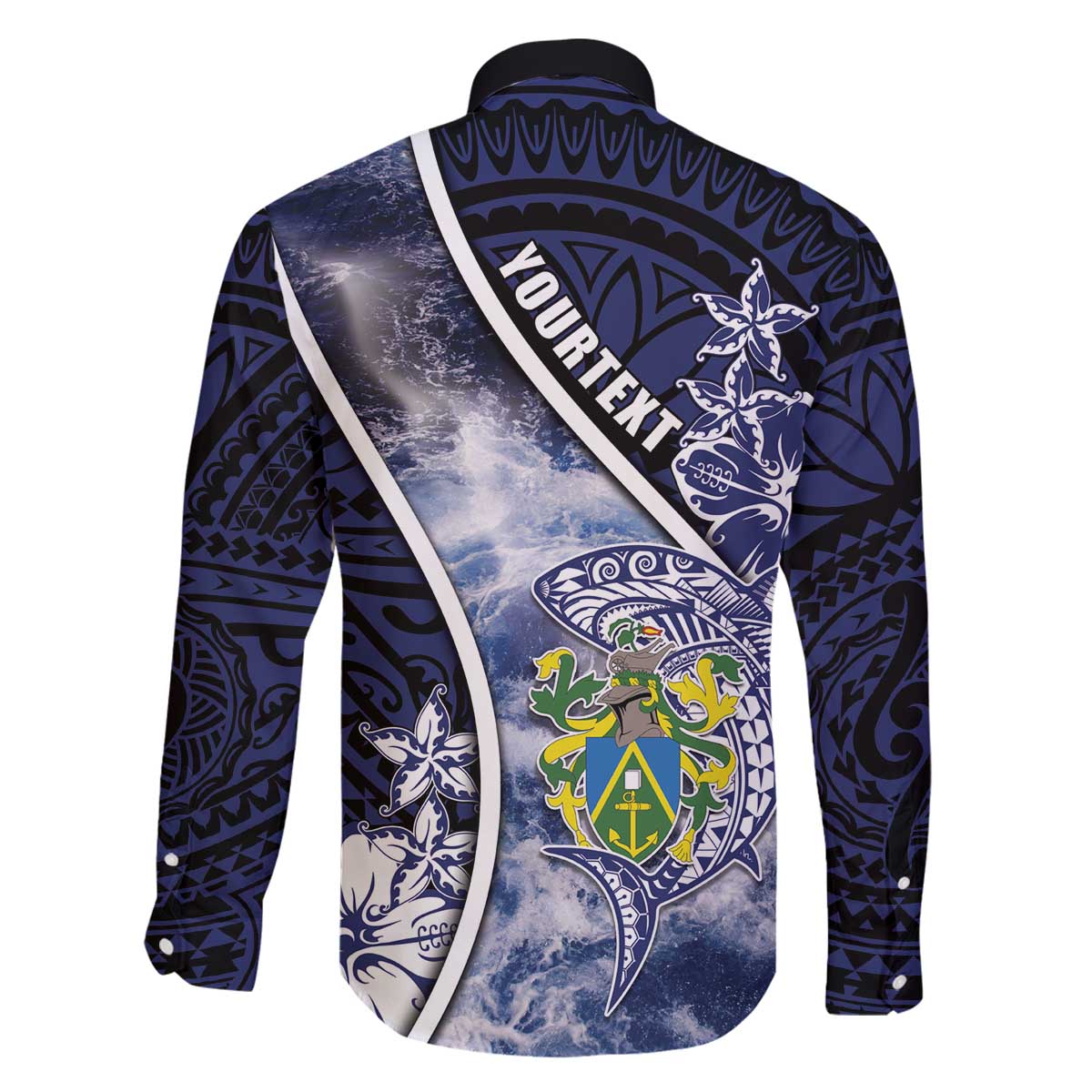 Personalised Pitcairn Islands Family Matching Off The Shoulder Long Sleeve Dress and Hawaiian Shirt Coat Of Arms Waves Style DT05 - Polynesian Pride