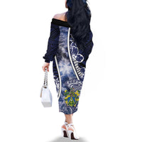 Personalised Pitcairn Islands Family Matching Off The Shoulder Long Sleeve Dress and Hawaiian Shirt Coat Of Arms Waves Style DT05 - Polynesian Pride