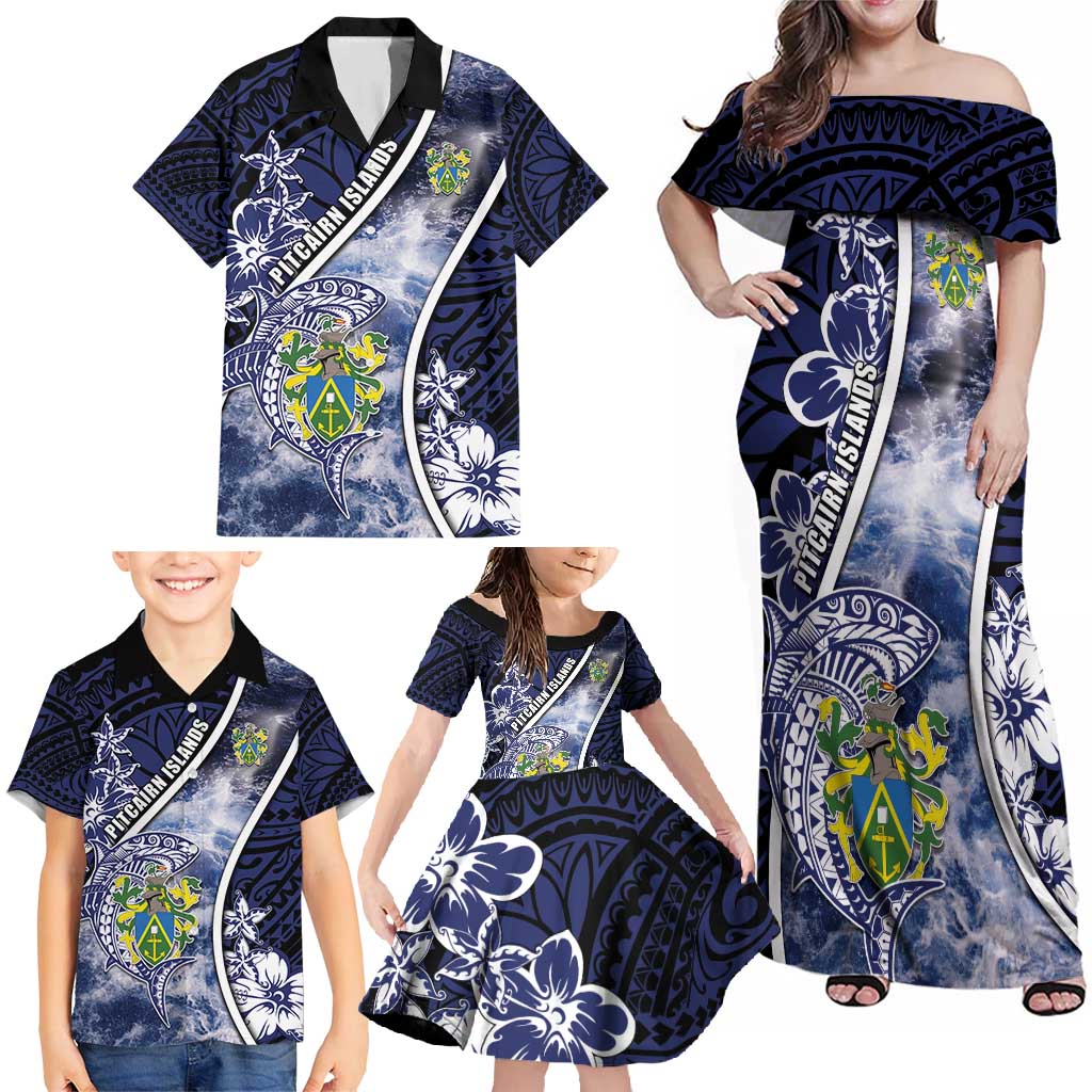 Personalised Pitcairn Islands Family Matching Off Shoulder Maxi Dress and Hawaiian Shirt Coat Of Arms Waves Style DT05 - Polynesian Pride