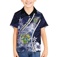 Personalised Pitcairn Islands Family Matching Off Shoulder Maxi Dress and Hawaiian Shirt Coat Of Arms Waves Style DT05 Son's Shirt Navy - Polynesian Pride