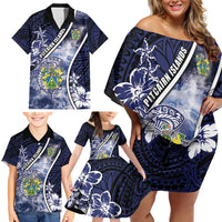 Personalised Pitcairn Islands Family Matching Off Shoulder Short Dress and Hawaiian Shirt Coat Of Arms Waves Style DT05 - Polynesian Pride
