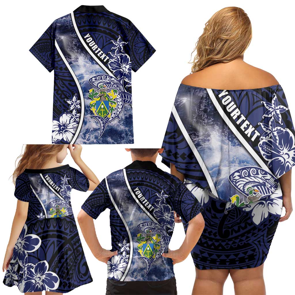 Personalised Pitcairn Islands Family Matching Off Shoulder Short Dress and Hawaiian Shirt Coat Of Arms Waves Style DT05 - Polynesian Pride