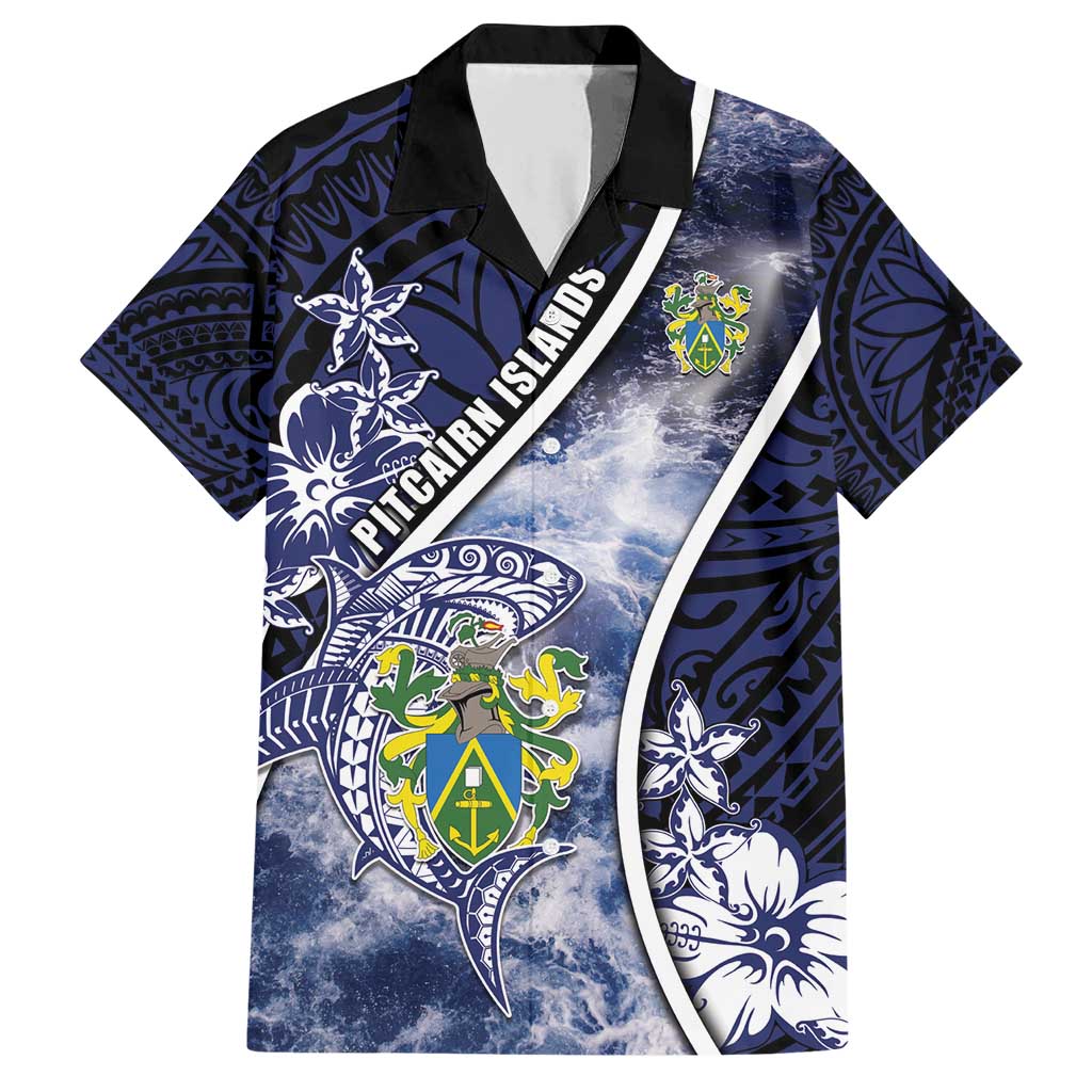 Personalised Pitcairn Islands Family Matching Short Sleeve Bodycon Dress and Hawaiian Shirt Coat Of Arms Waves Style DT05 Dad's Shirt - Short Sleeve Navy - Polynesian Pride