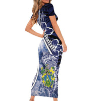 Personalised Pitcairn Islands Family Matching Short Sleeve Bodycon Dress and Hawaiian Shirt Coat Of Arms Waves Style DT05 - Polynesian Pride