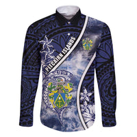 Personalised Pitcairn Islands Family Matching Summer Maxi Dress and Hawaiian Shirt Coat Of Arms Waves Style DT05 Dad's Shirt - Long Sleeve Navy - Polynesian Pride