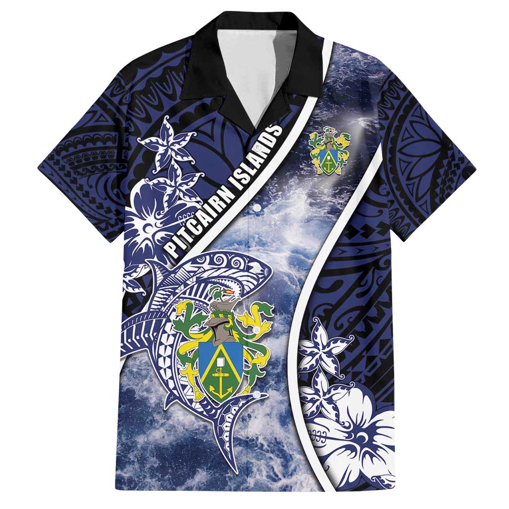 Personalised Pitcairn Islands Family Matching Tank Maxi Dress and Hawaiian Shirt Coat Of Arms Waves Style DT05 Dad's Shirt - Short Sleeve Navy - Polynesian Pride