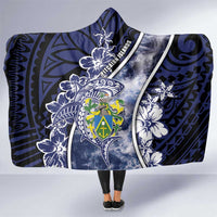 Pitcairn Islands Hooded Blanket Coat Of Arms Waves Style DT05 One Size Navy - Polynesian Pride