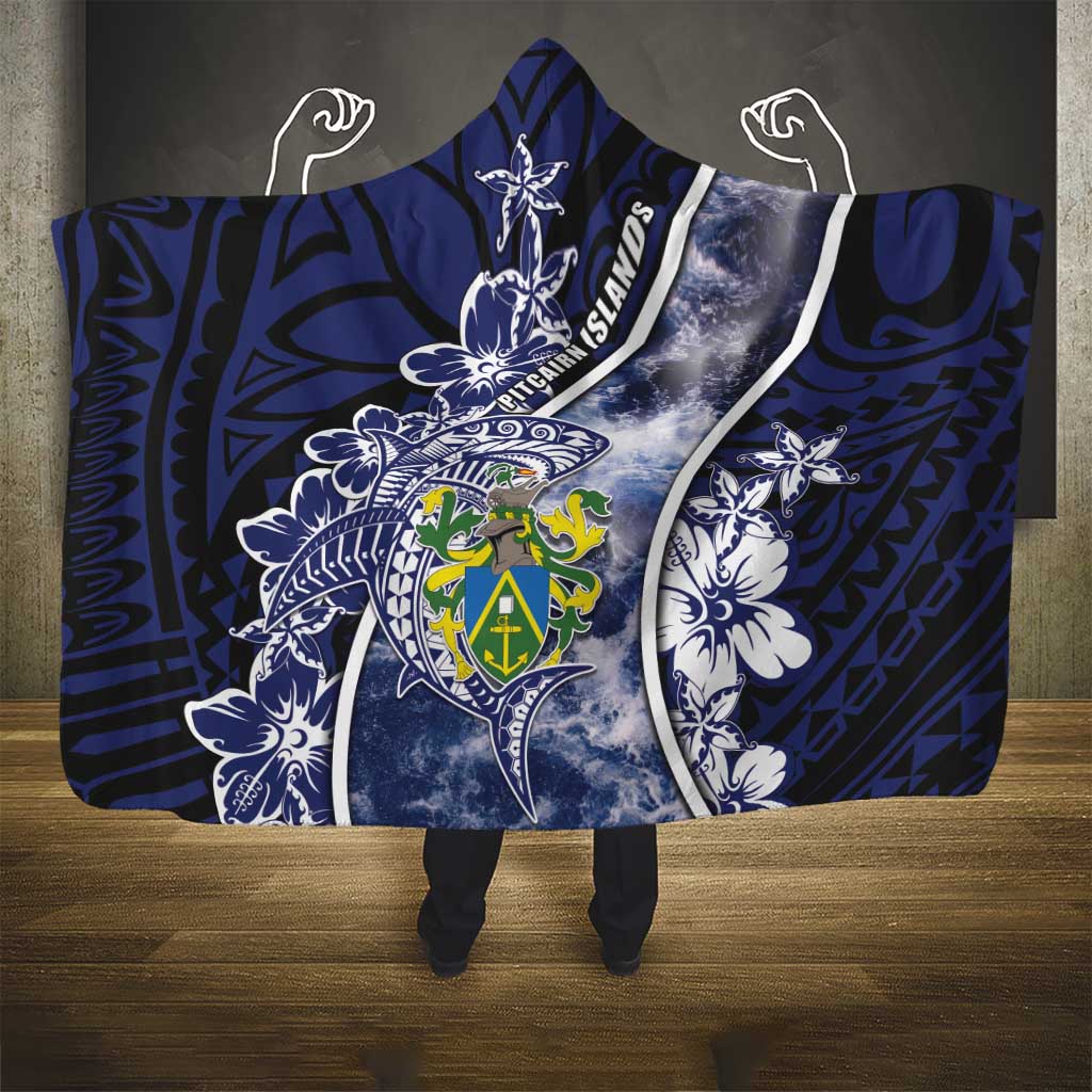 Pitcairn Islands Hooded Blanket Coat Of Arms Waves Style DT05 - Polynesian Pride