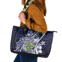 Pitcairn Islands Leather Tote Bag Coat Of Arms Waves Style DT05 Navy - Polynesian Pride