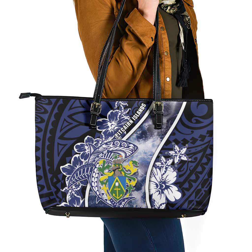 Pitcairn Islands Leather Tote Bag Coat Of Arms Waves Style DT05 - Polynesian Pride