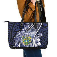 Pitcairn Islands Leather Tote Bag Coat Of Arms Waves Style DT05 - Polynesian Pride