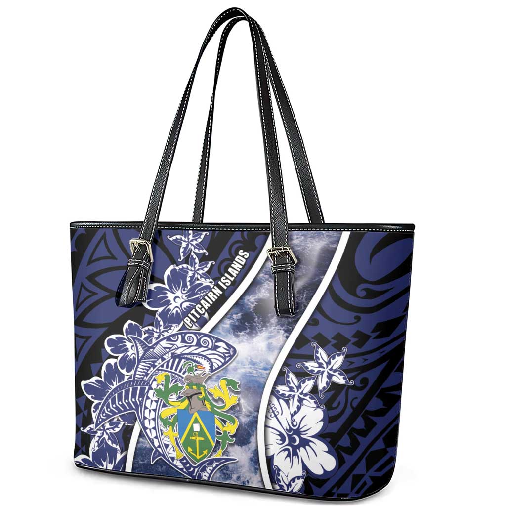 Pitcairn Islands Leather Tote Bag Coat Of Arms Waves Style DT05 - Polynesian Pride
