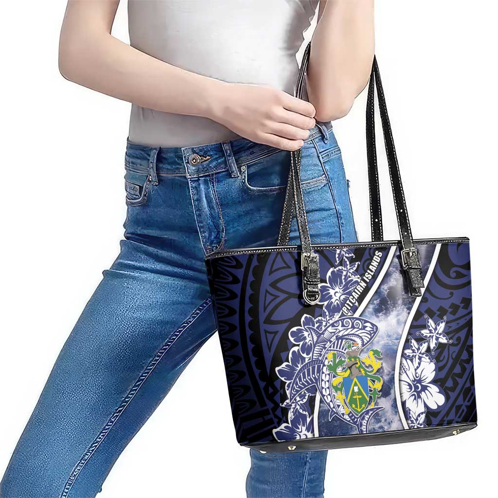Pitcairn Islands Leather Tote Bag Coat Of Arms Waves Style DT05 - Polynesian Pride