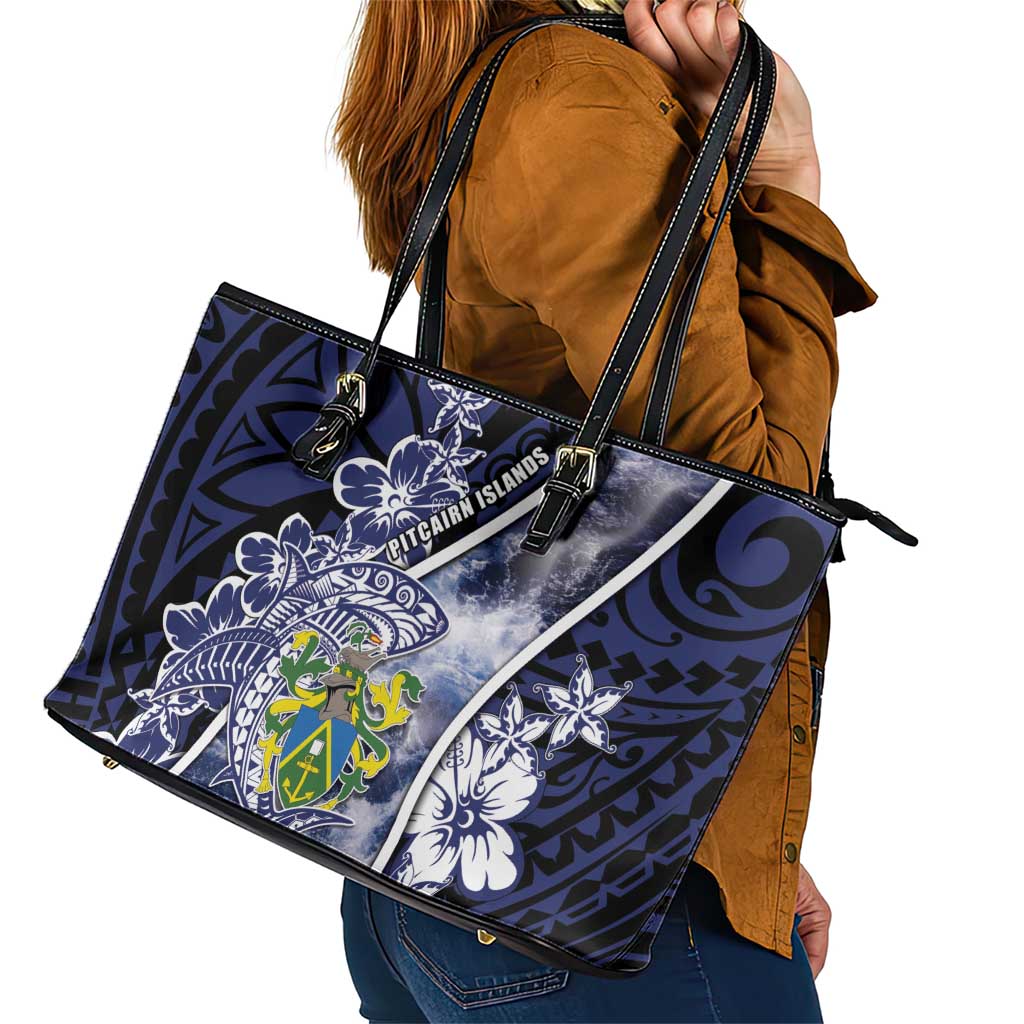 Pitcairn Islands Leather Tote Bag Coat Of Arms Waves Style DT05 - Polynesian Pride