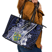 Pitcairn Islands Leather Tote Bag Coat Of Arms Waves Style DT05 - Polynesian Pride