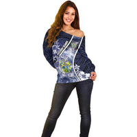 Personalised Pitcairn Islands Off Shoulder Sweater Coat Of Arms Waves Style