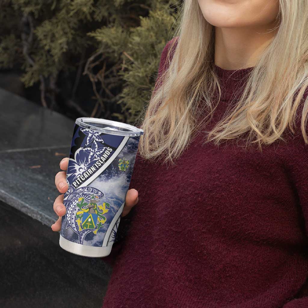 Personalised Pitcairn Islands Tumbler Cup Coat Of Arms Waves Style